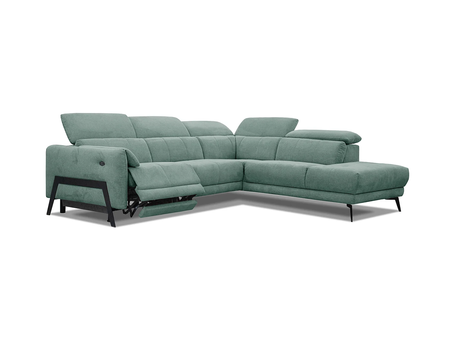 SCALA Ecksofa 5-Sitzer rechts mit 1 Relaxfunktion und verstellbare Kopfstützen, grün