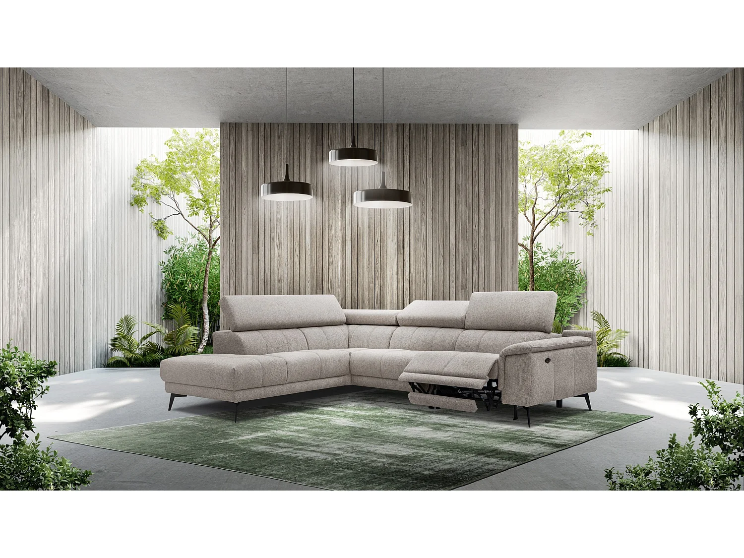 Canapé d'angle 5 places avec un relax électrique tissu taupe - FIERO