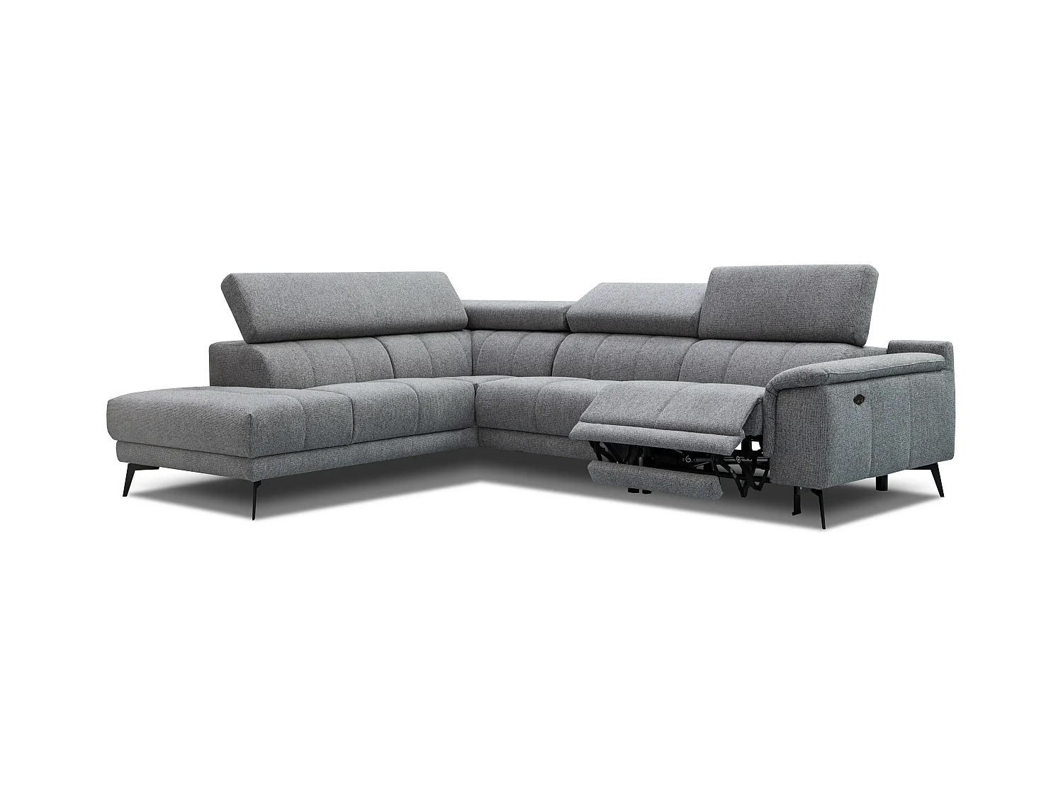 Canapé d'angle 5 places avec un relax électrique tissu gris - FIERO
