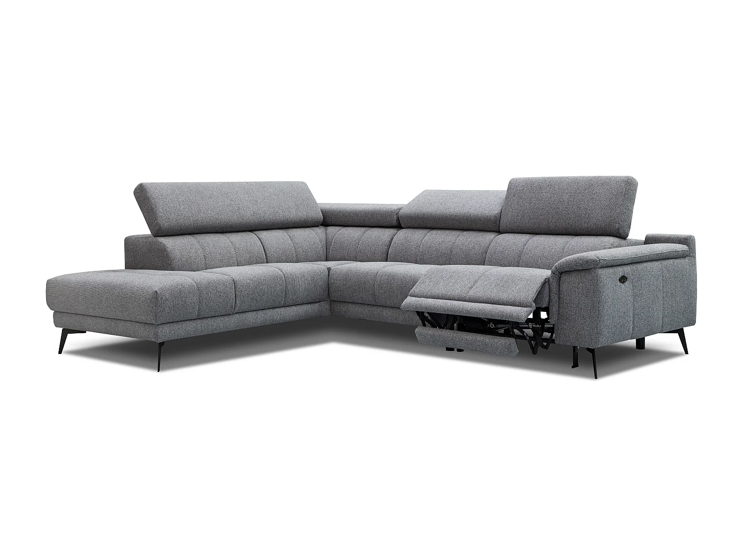 FIERO Ecksofa 5-Sitzer links mit 1 Relaxfunktion und verstellbare Kopfstützen, grau