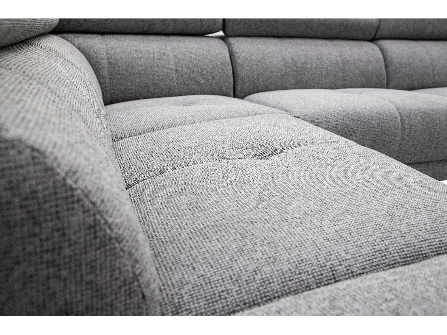 FIERO Ecksofa 5-Sitzer links mit 1 Relaxfunktion und verstellbare Kopfstützen, grau