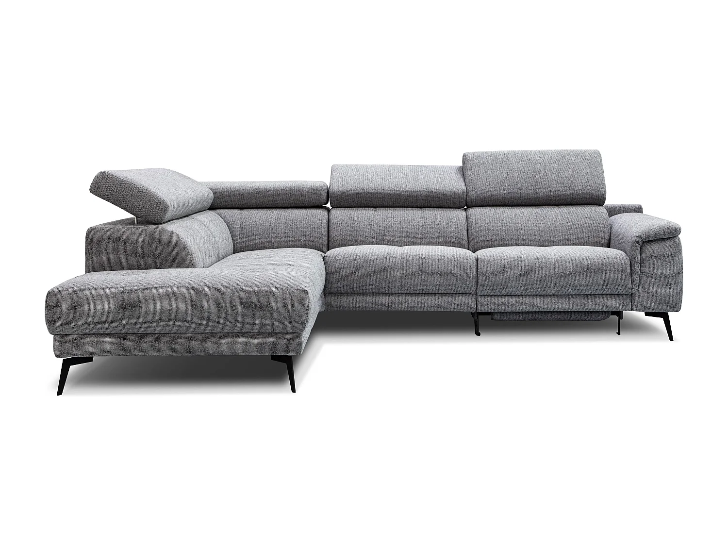 FIERO Ecksofa 5-Sitzer links mit 1 Relaxfunktion und verstellbare Kopfstützen, grau