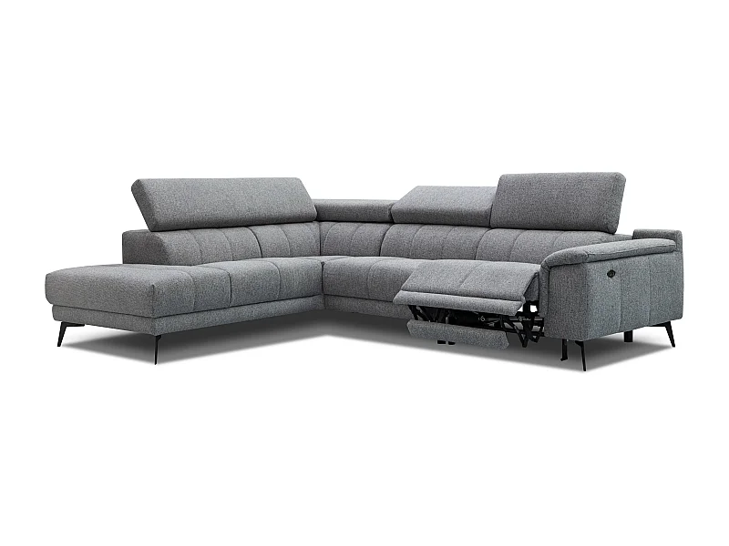 FIERO Ecksofa 5-Sitzer links mit 1 Relaxfunktion und verstellbare Kopfstützen, grau