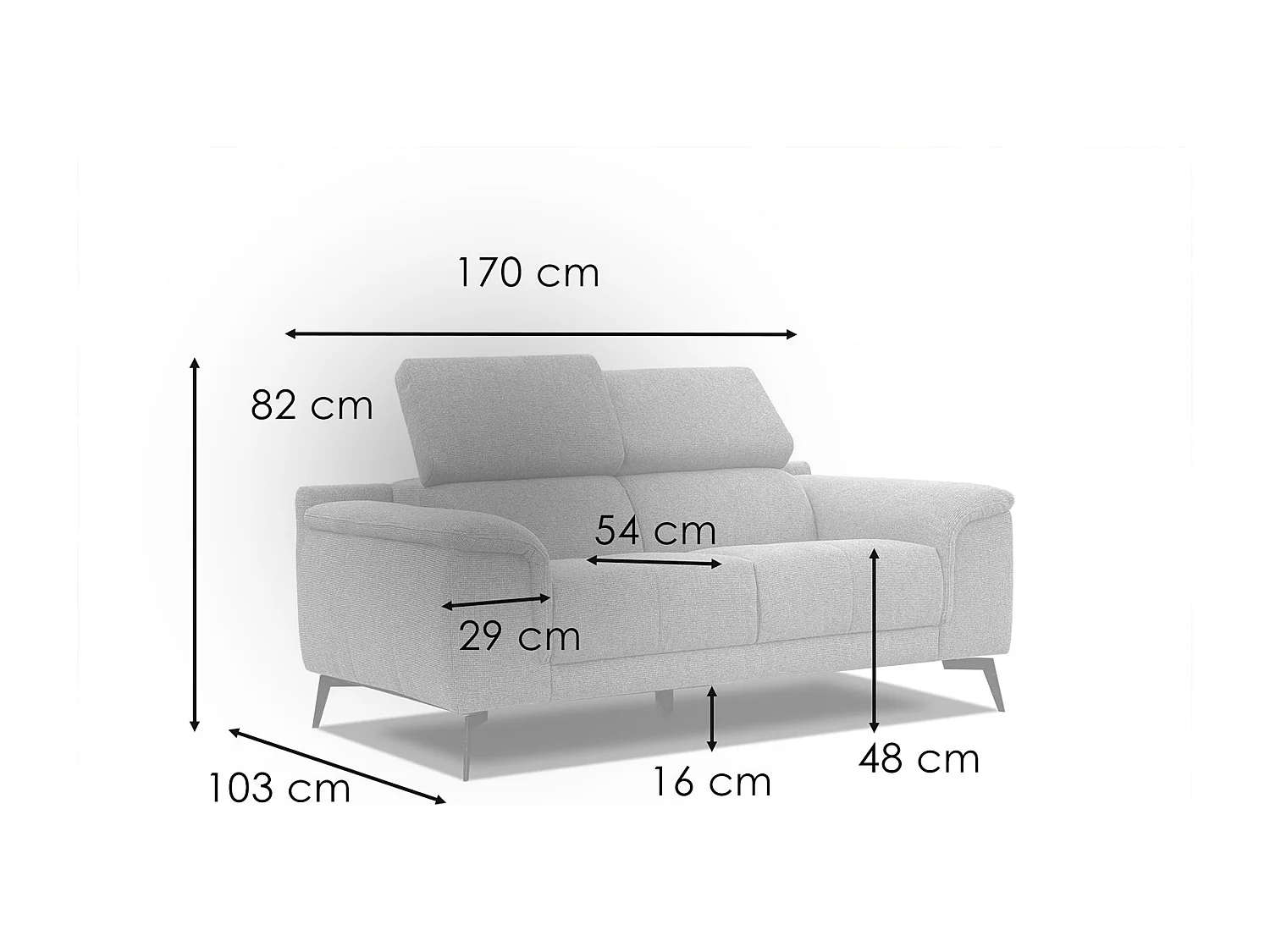 Canapé droit avec 2 relax électriques tissu gris clair - FIERO