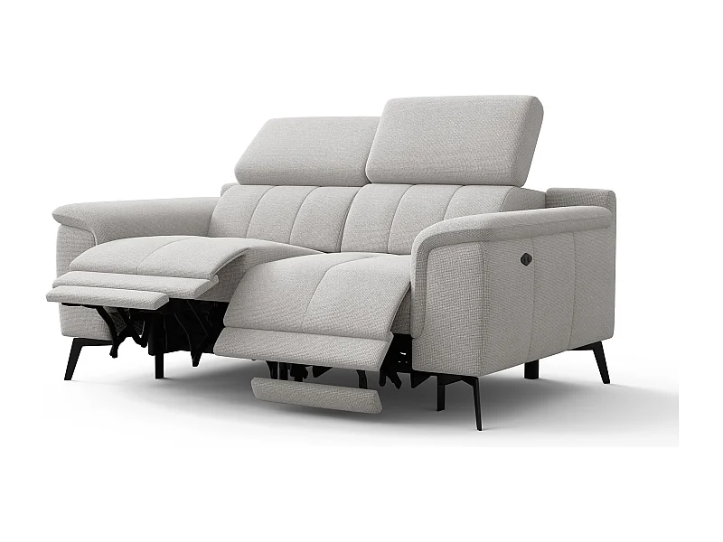 Canapé droit avec 2 relax électriques tissu gris clair - FIERO