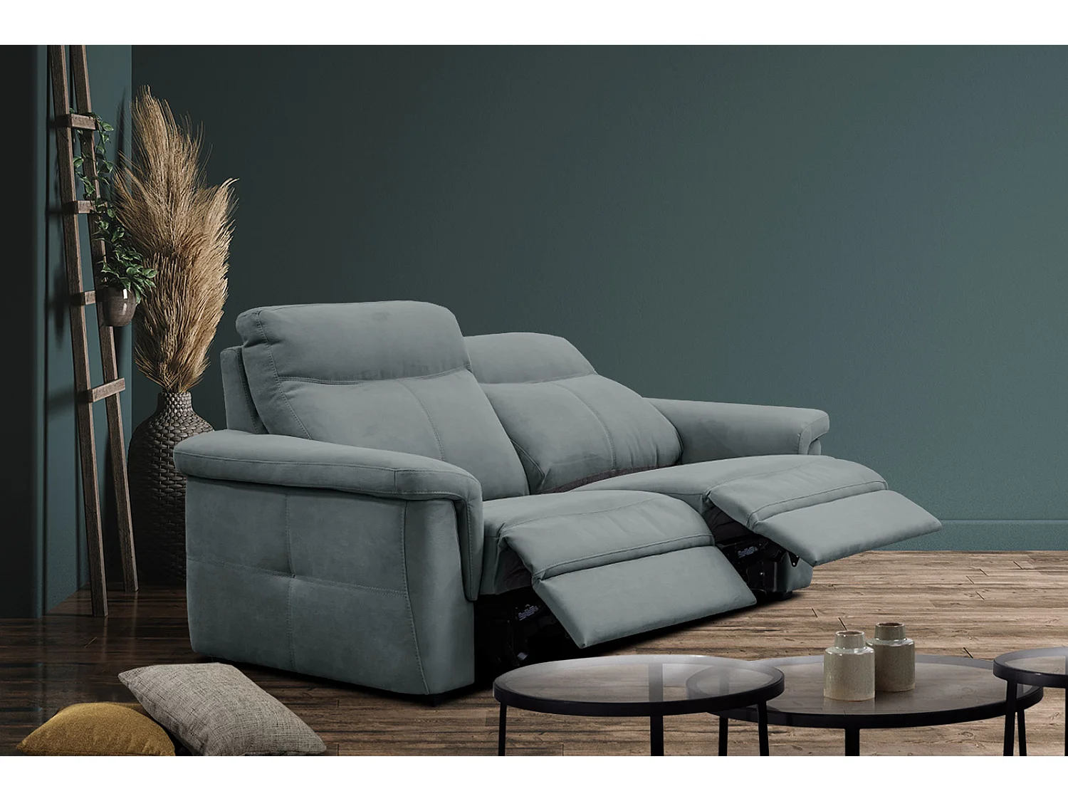 JONES Sofa 2-Sitzer mit 2 Relaxfunktionen, blaugrau