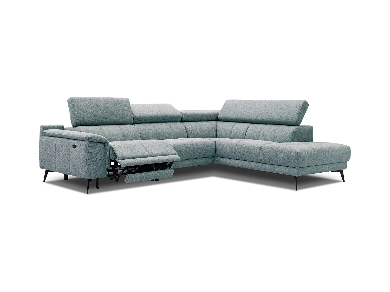 Canapé d'angle 5 places avec un relax électrique tissu turquoise - FIERO