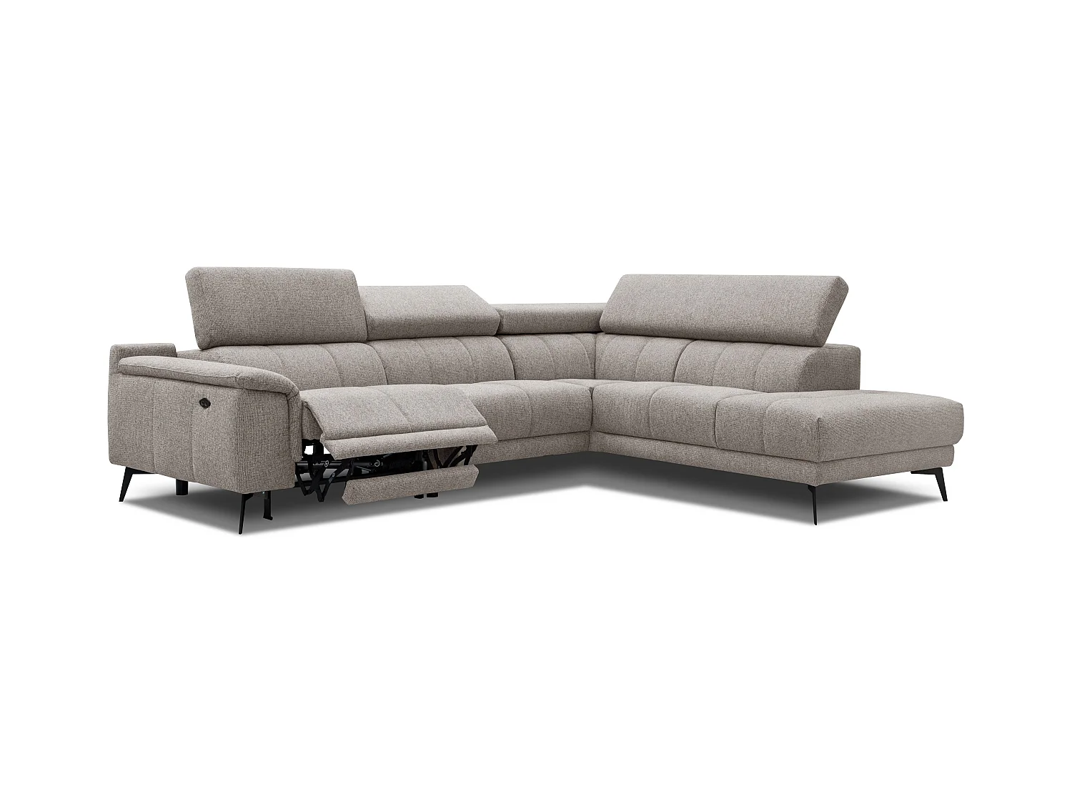 Canapé d'angle 5 places avec un relax électrique tissu taupe - FIERO