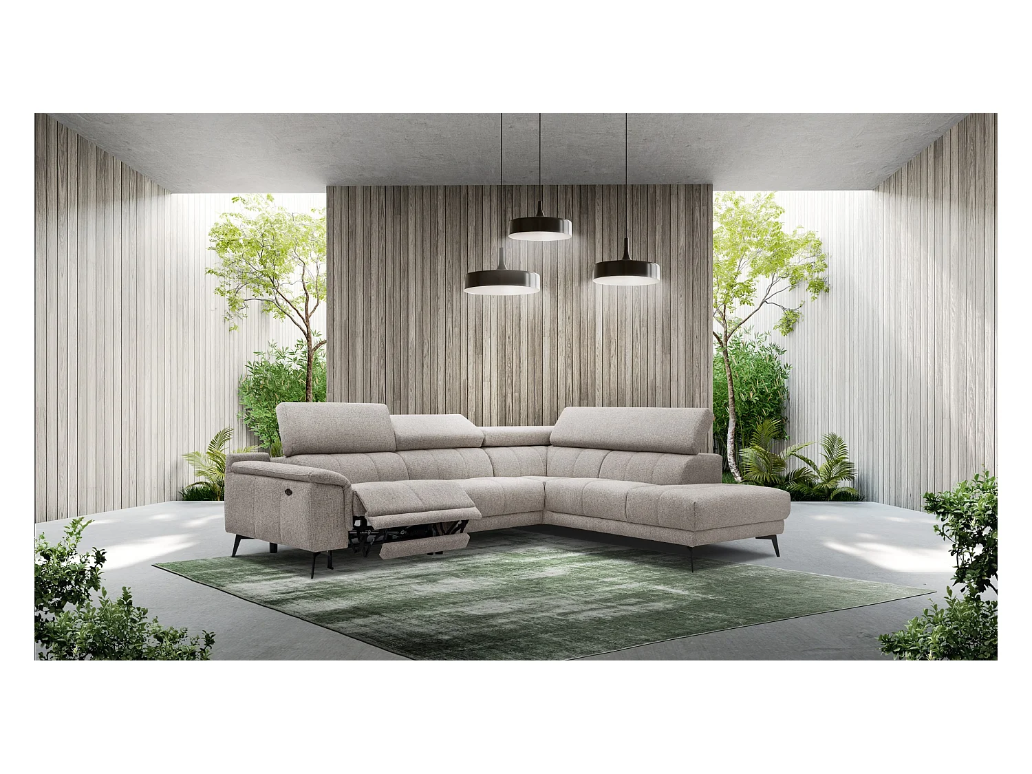 FIERO Ecksofa 5-Sitzer rechts mit 1 Relaxfunktion und verstellbare Kopfstützen, taupe