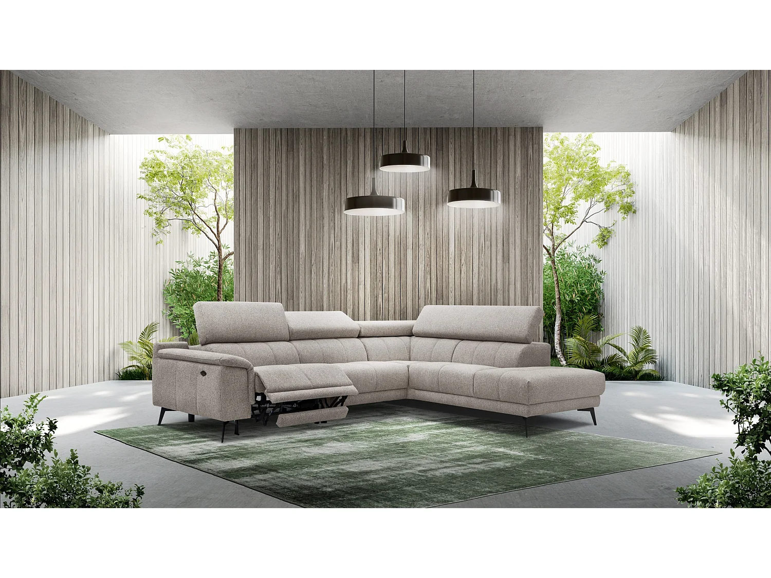 FIERO Ecksofa 5-Sitzer rechts mit 1 Relaxfunktion und verstellbare Kopfstützen, taupe