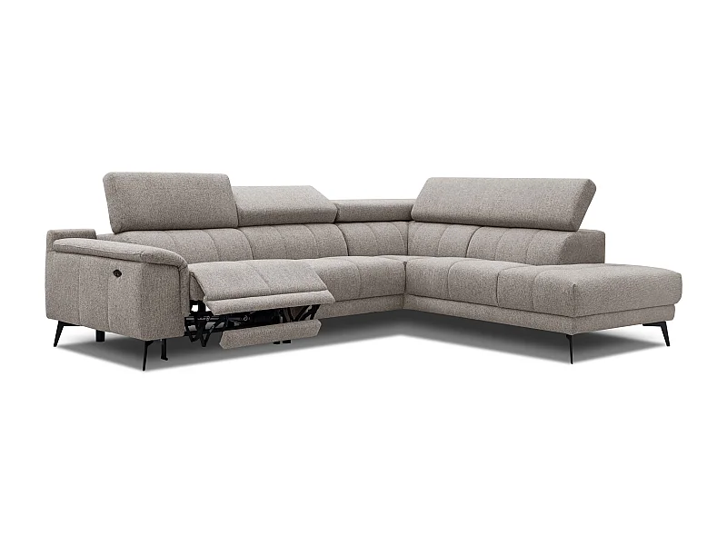Canapé d'angle 5 places avec un relax électrique tissu taupe - FIERO