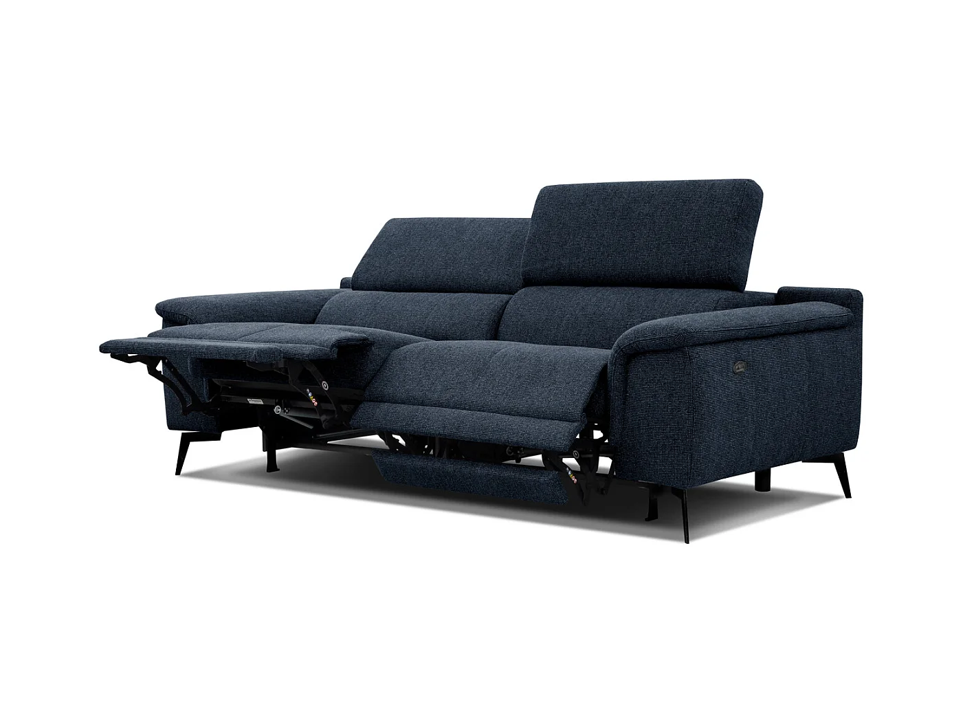 Canapé droit 3 places avec 2 relax électriques tissu bleu foncé -  FIERO