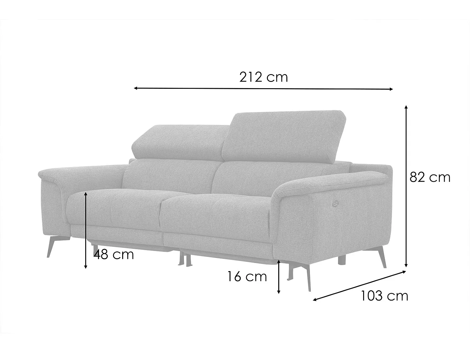 FIERO Sofa 3-Sitzer mit 2 Relaxfunktionen und verstellbare Kopfstützen, marineblau
