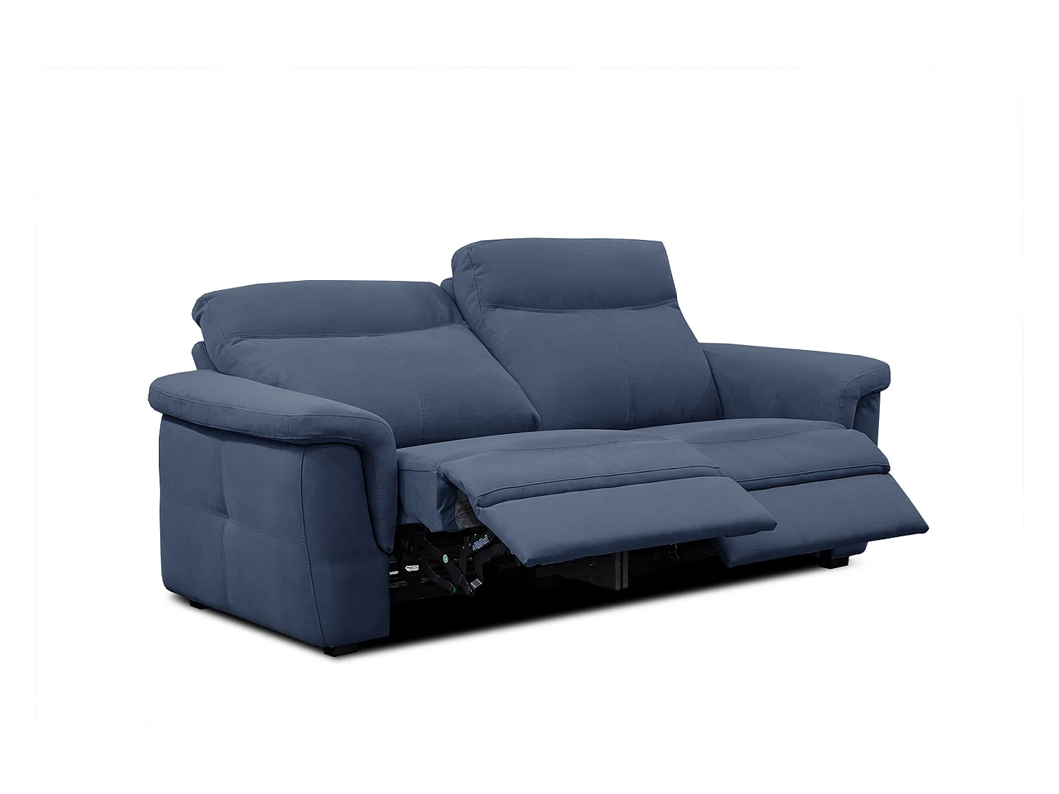 Canapé droit 3 places tissu bleu avec relax électrique - JONES
