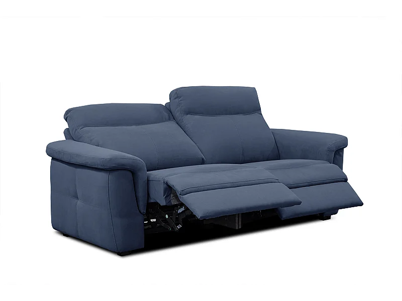 Canapé droit 3 places tissu bleu avec relax électrique - JONES