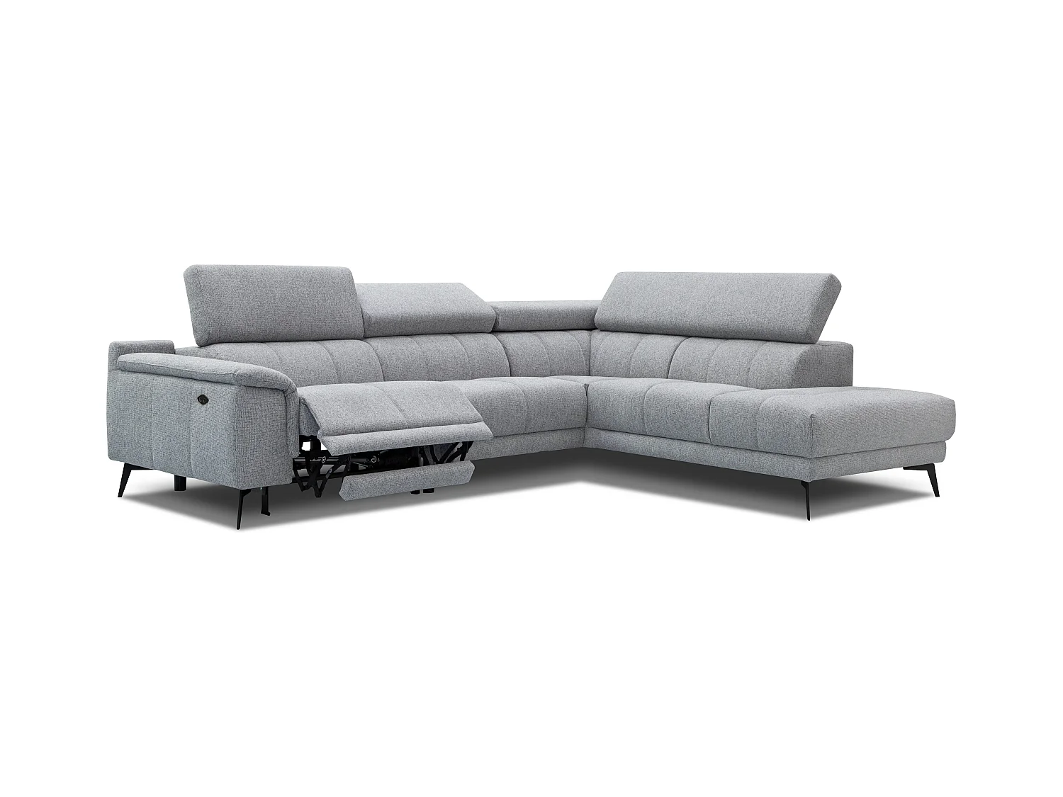 Canapé d'angle 5 places avec un relax électrique tissu gris clair - FIERO