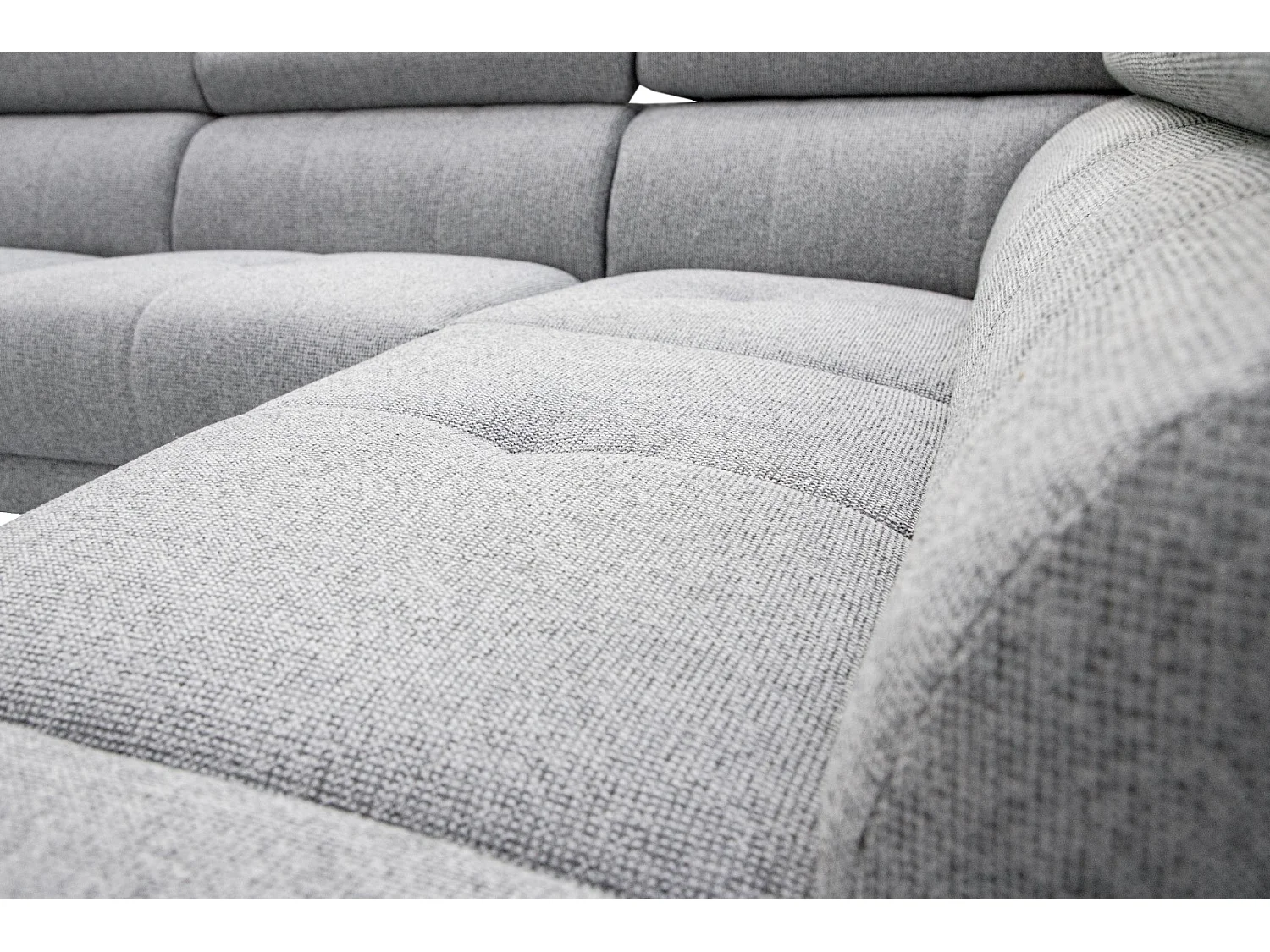 FIERO Ecksofa 5-Sitzer rechts mit 1 Relaxfunktion und verstellbare Kopfstützen, silbergrau