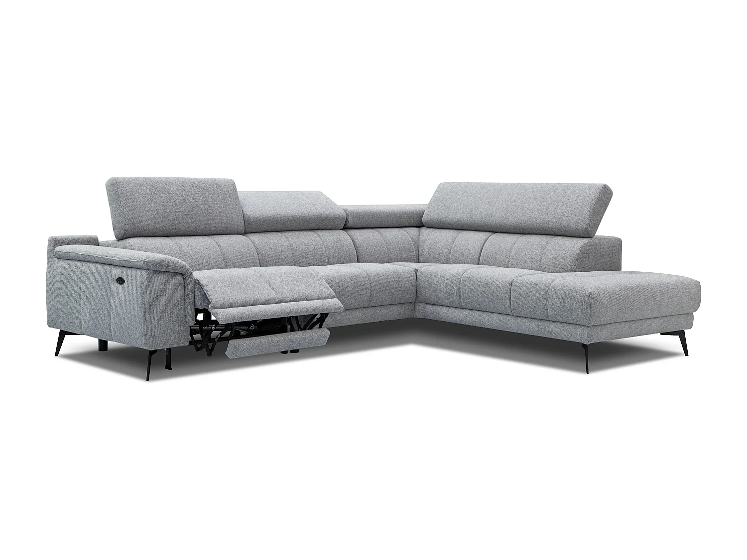 FIERO Ecksofa 5-Sitzer rechts mit 1 Relaxfunktion und verstellbare Kopfstützen, silbergrau