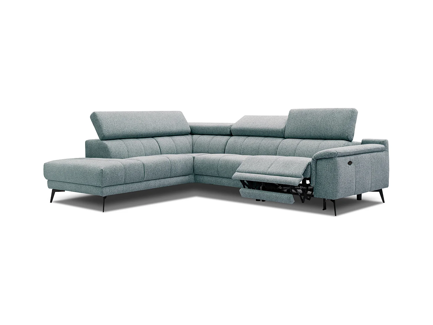 Canapé d'angle 5 places avec un relax électrique tissu turquoise - FIERO