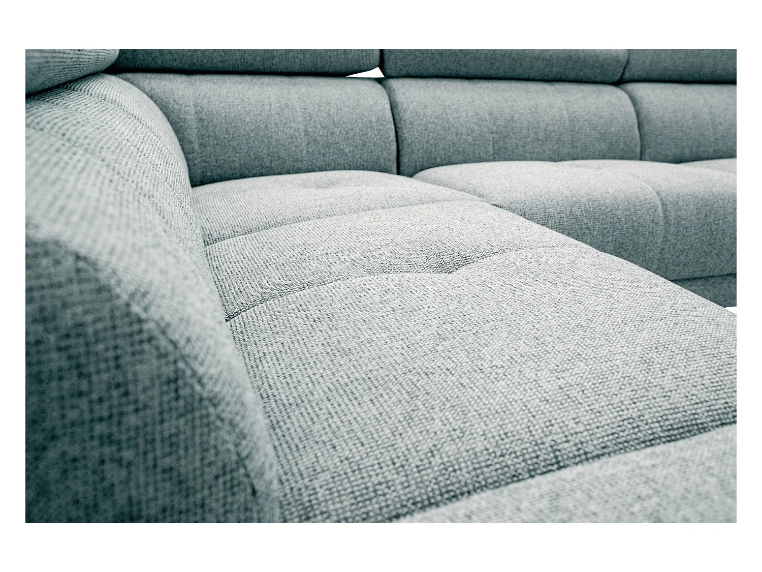 FIERO Ecksofa 5-Sitzer links mit 1 Relaxfunktion und verstellbare Kopfstützen, mint