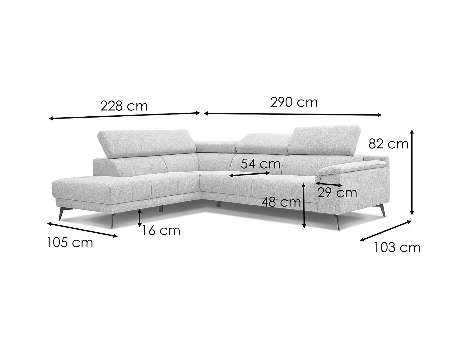 FIERO Ecksofa 5-Sitzer links mit 1 Relaxfunktion und verstellbare Kopfstützen, mint
