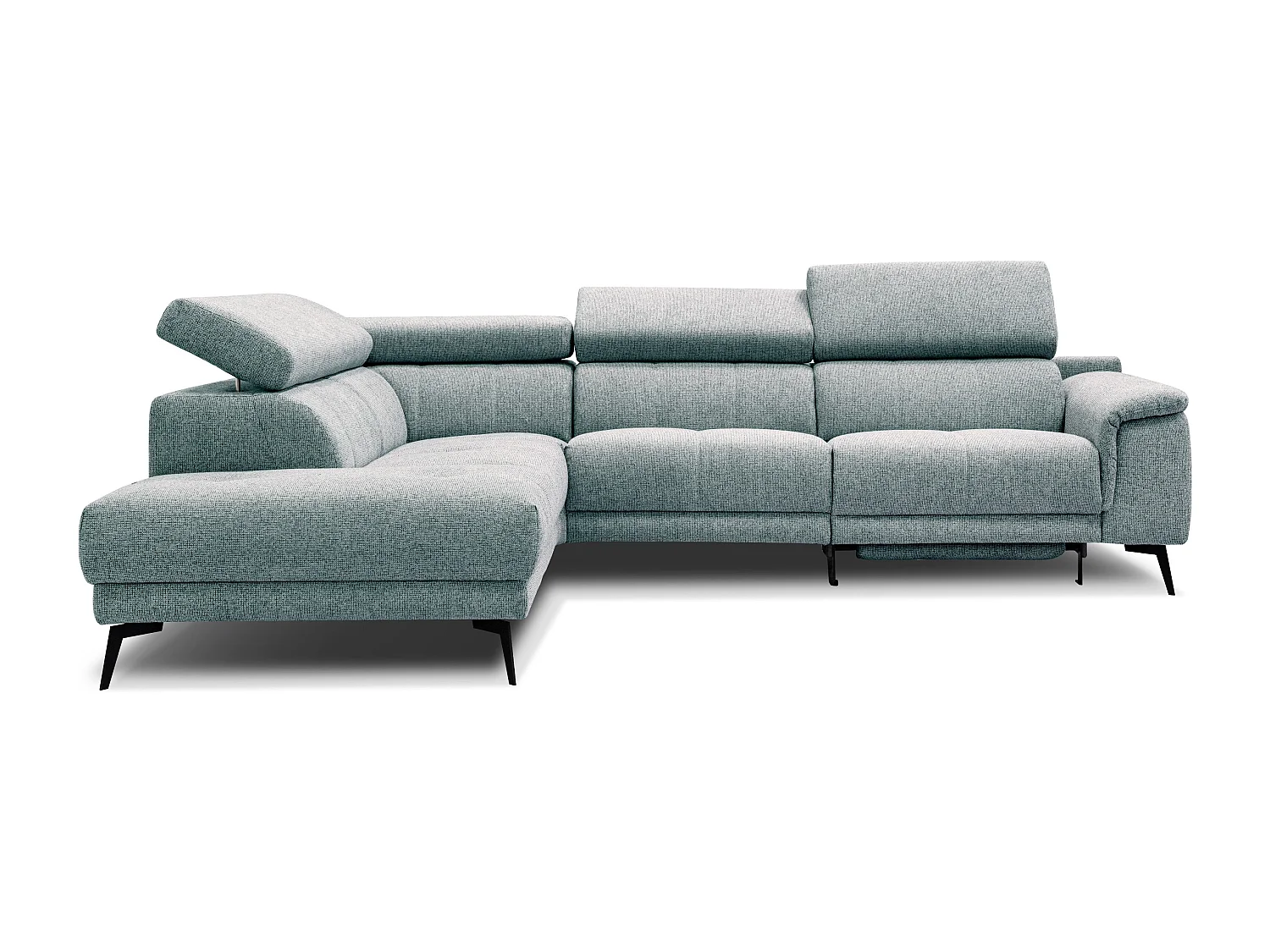 FIERO Ecksofa 5-Sitzer links mit 1 Relaxfunktion und verstellbare Kopfstützen, mint