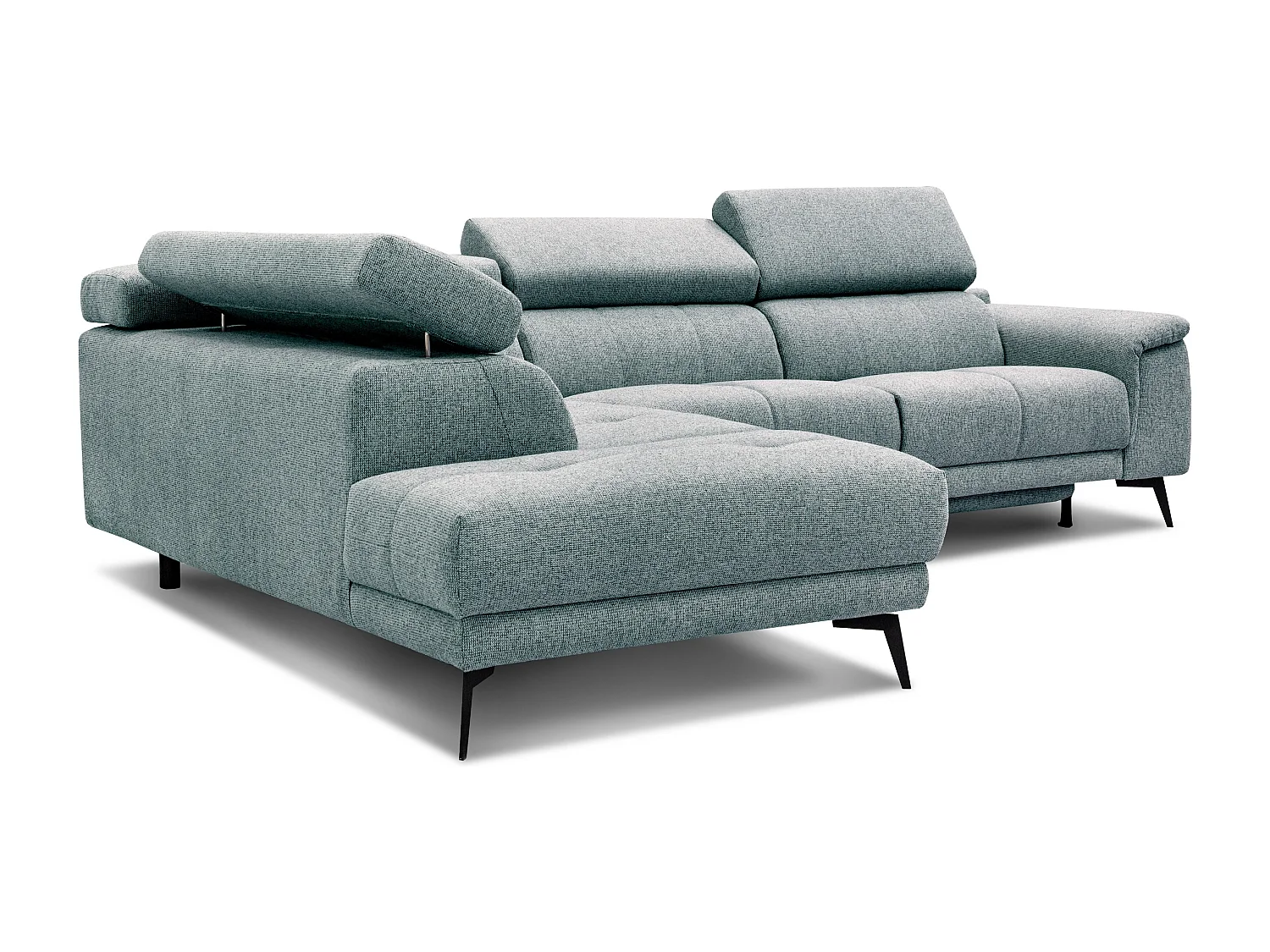 FIERO Ecksofa 5-Sitzer links mit 1 Relaxfunktion und verstellbare Kopfstützen, mint