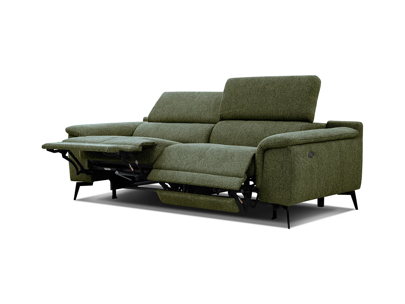 Canapé droit 3 places avec 2 relax électriques tissu vert olive - FIERO