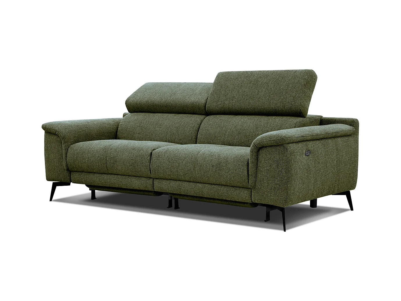 Canapé droit 3 places avec 2 relax électriques tissu vert olive - FIERO