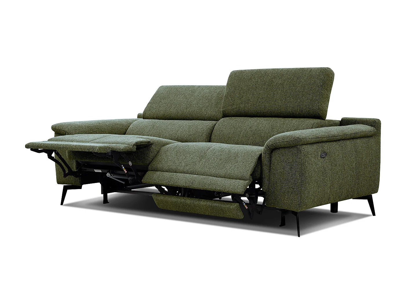 FIERO Sofa 3-Sitzer mit 2 Relaxfunktionen und verstellbare Kopfstützen, olive