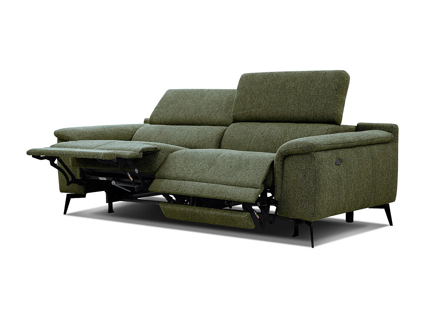 FIERO Sofa 3-Sitzer mit 2 Relaxfunktionen und verstellbare Kopfstützen, olive