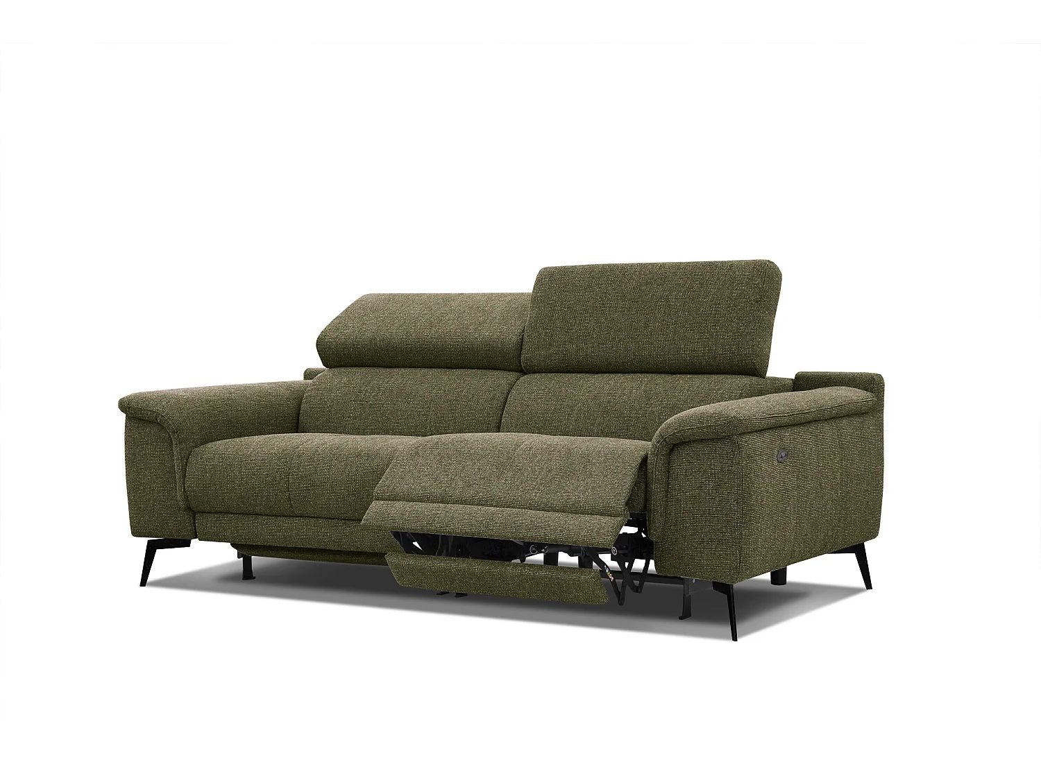 Canapé droit 3 places avec 2 relax électriques tissu vert olive - FIERO
