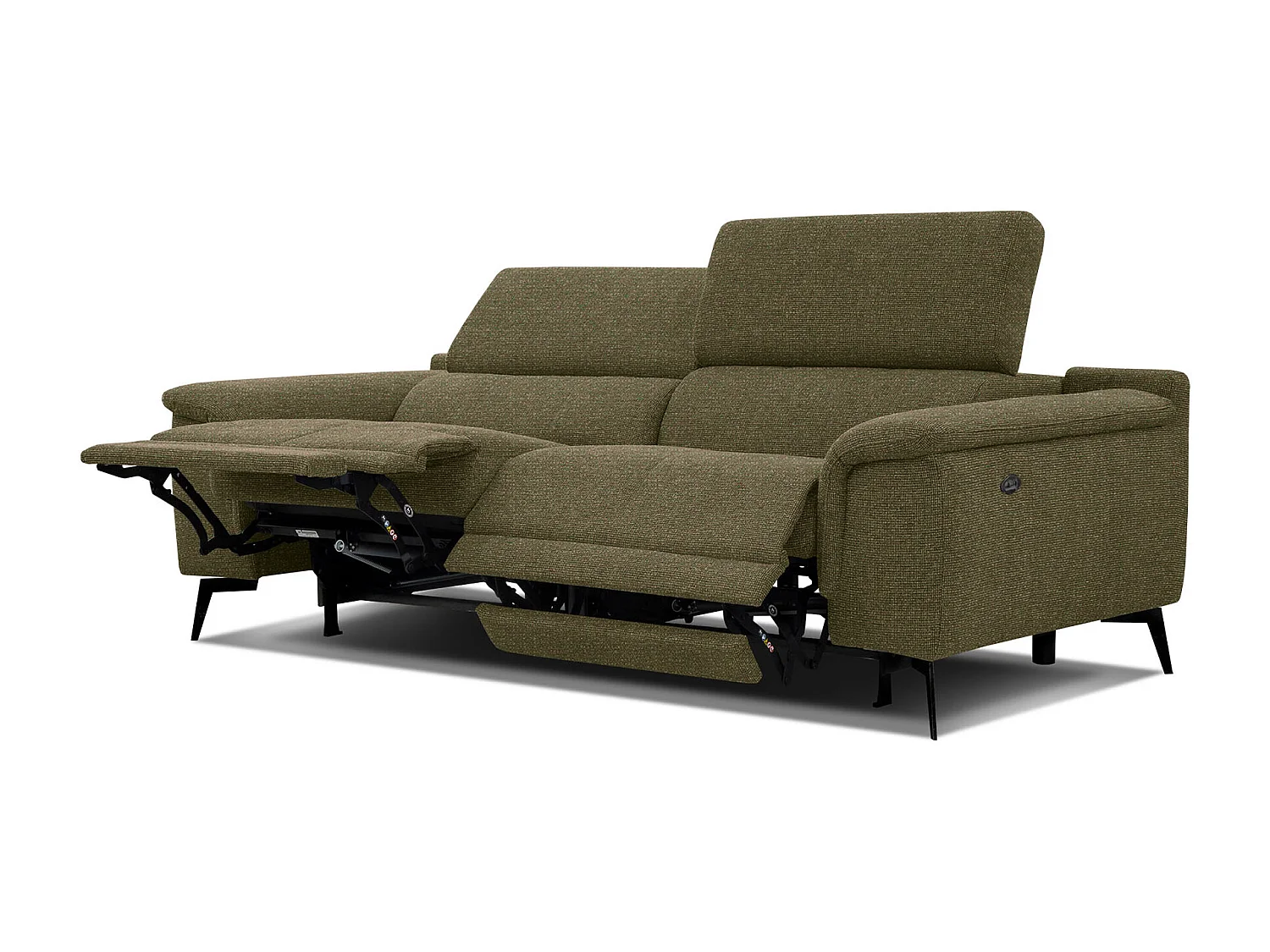 Canapé droit 3 places avec 2 relax électriques tissu vert olive - FIERO