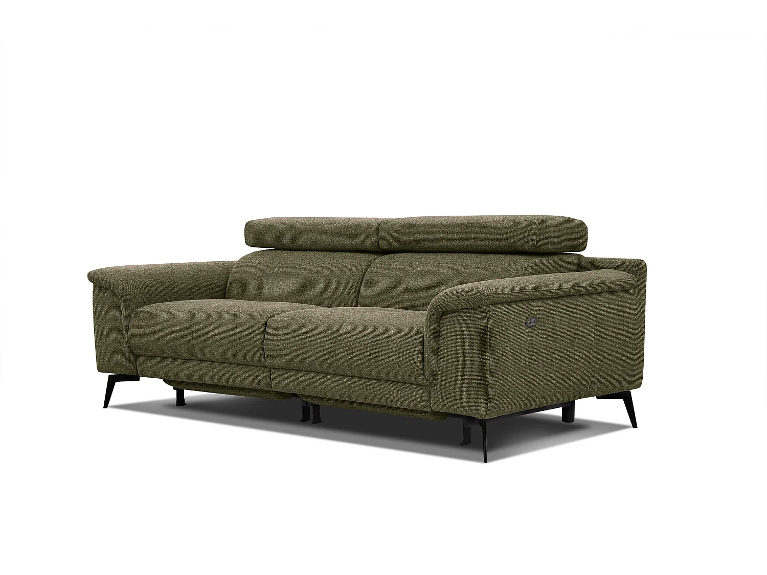 Canapé droit 3 places avec 2 relax électriques tissu vert olive - FIERO