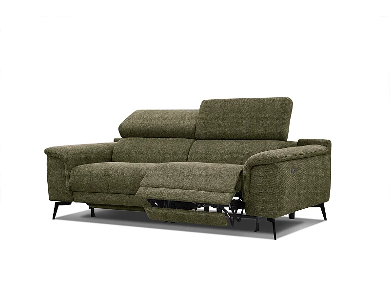 Canapé droit 3 places avec 2 relax électriques tissu vert olive - FIERO