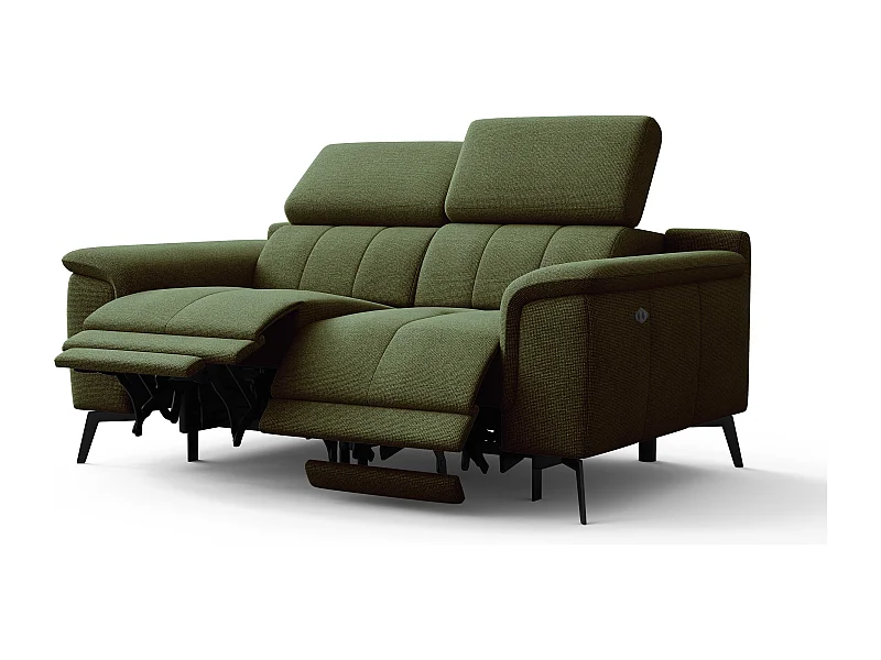 FIERO Sofa 2-Sitzer mit 2 Relaxfunktionen und verstellbare Kopfstützen, olive