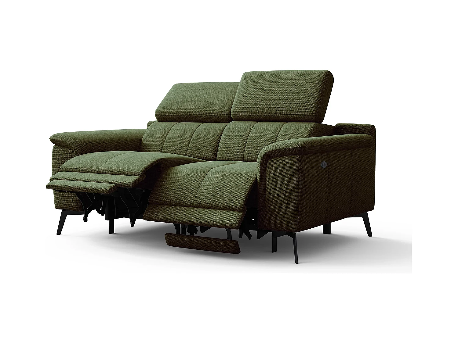 Canapé droit avec 2 relax électriques tissu olive - FIERO