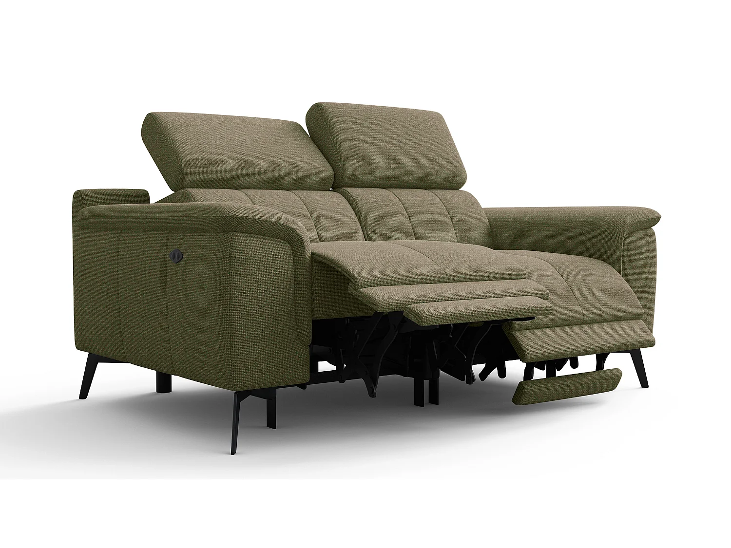 Canapé droit avec 2 relax électriques tissu olive - FIERO