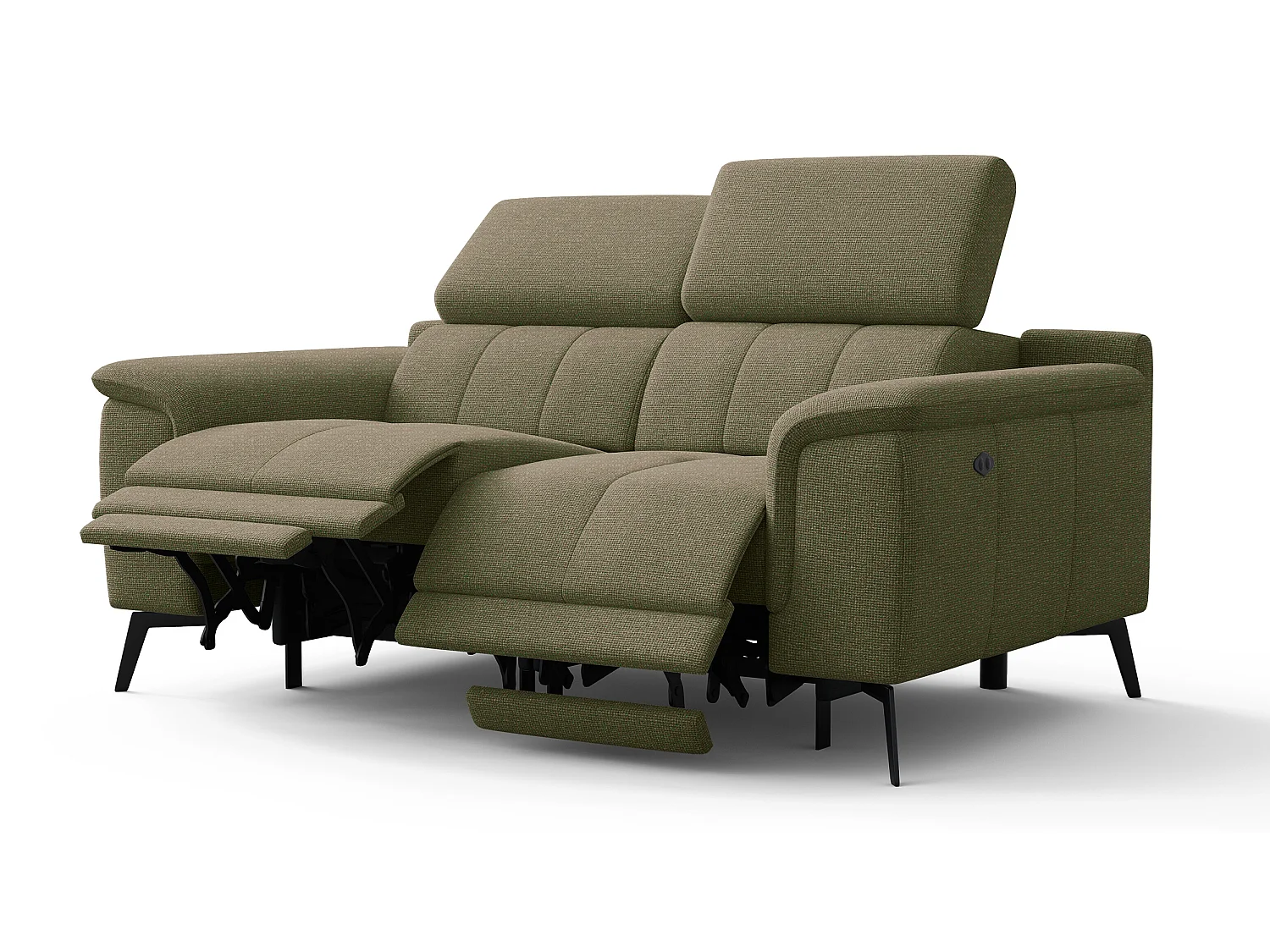 Canapé droit avec 2 relax électriques tissu olive - FIERO