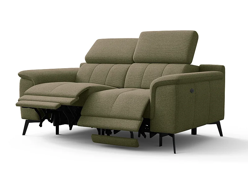 Canapé droit avec 2 relax électriques tissu olive - FIERO