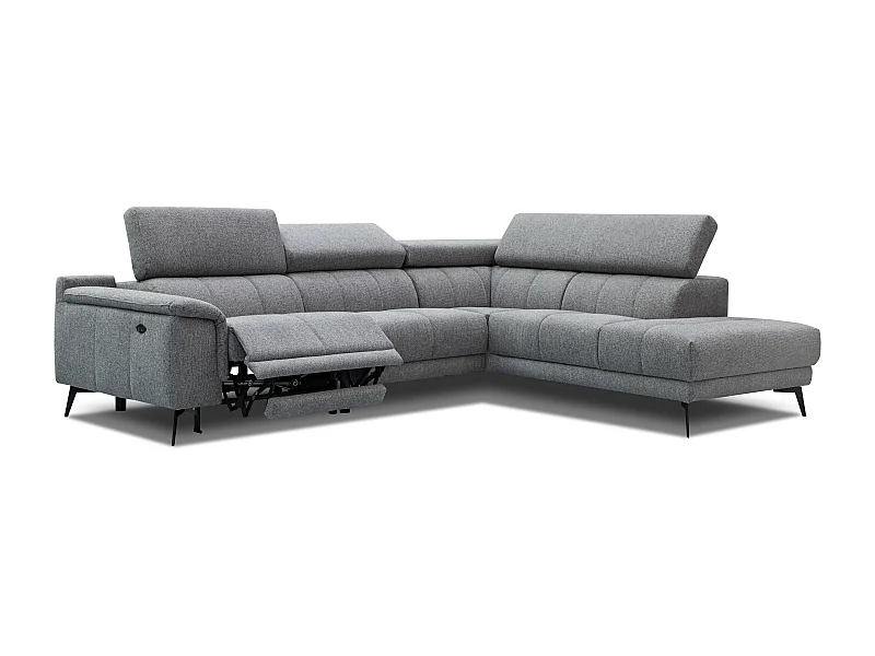 FIERO Ecksofa 5-Sitzer rechts mit 1 Relaxfunktion und verstellbare Kopfstützen, grau