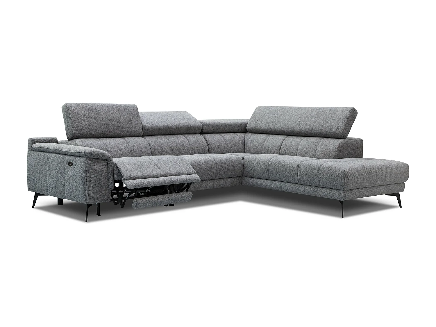 FIERO Ecksofa 5-Sitzer rechts mit 1 Relaxfunktion und verstellbare Kopfstützen, grau