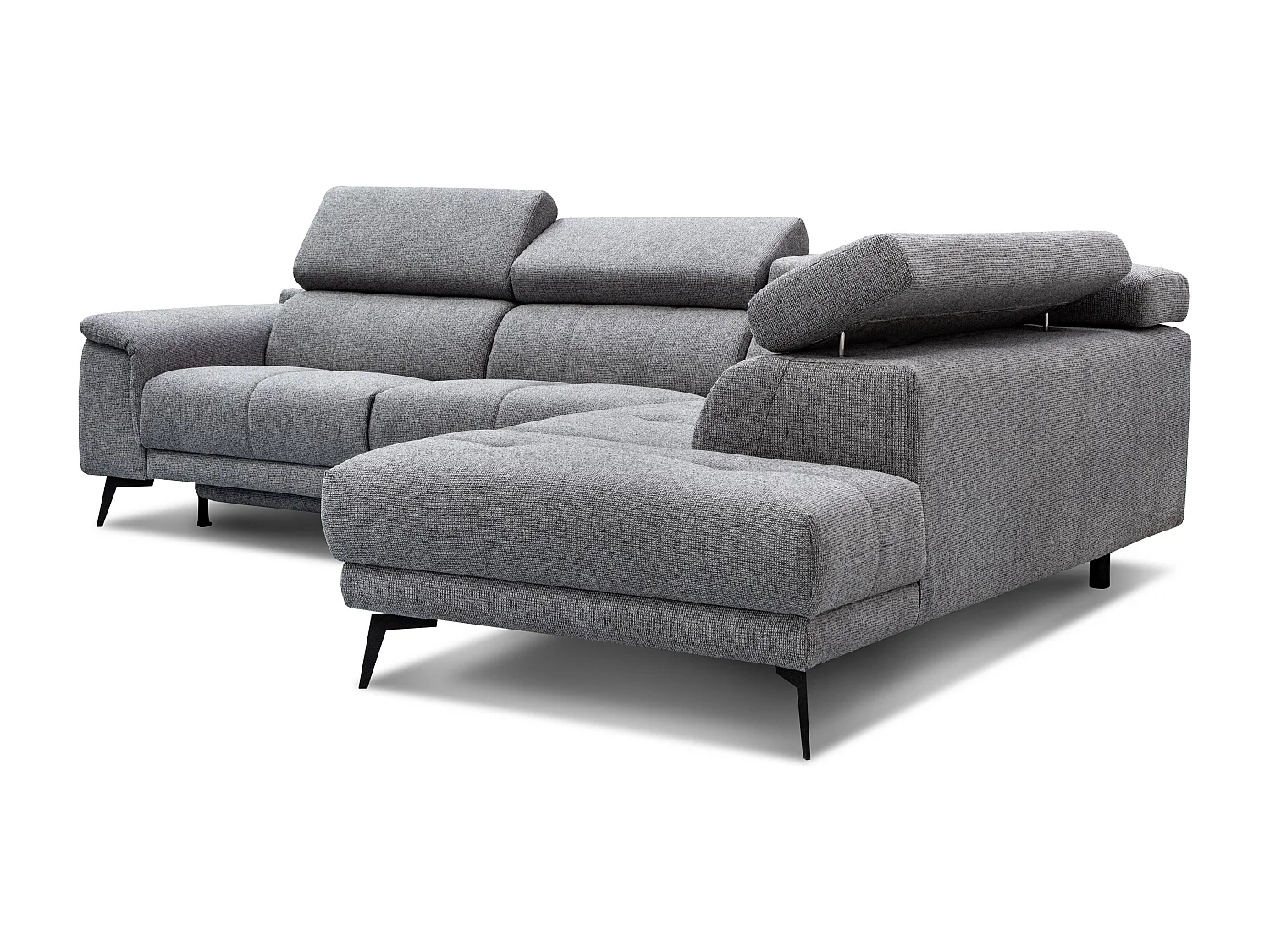 FIERO Ecksofa 5-Sitzer rechts mit 1 Relaxfunktion und verstellbare Kopfstützen, grau