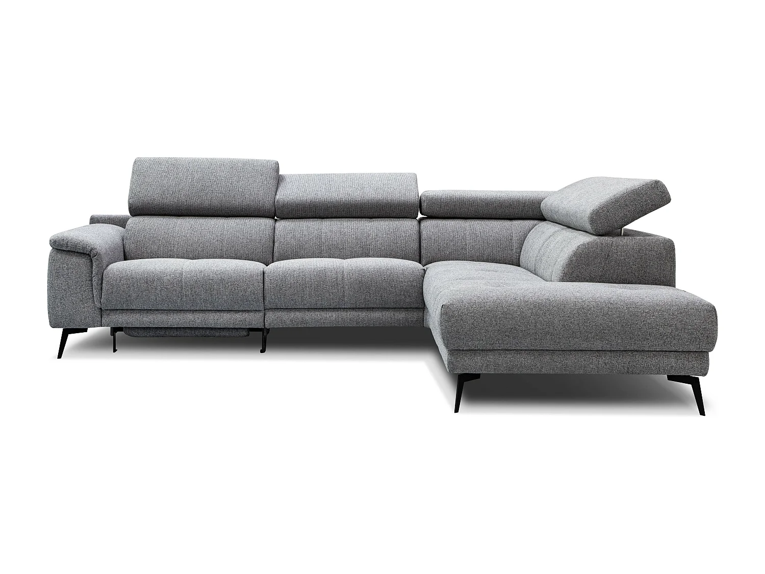 FIERO Ecksofa 5-Sitzer rechts mit 1 Relaxfunktion und verstellbare Kopfstützen, grau