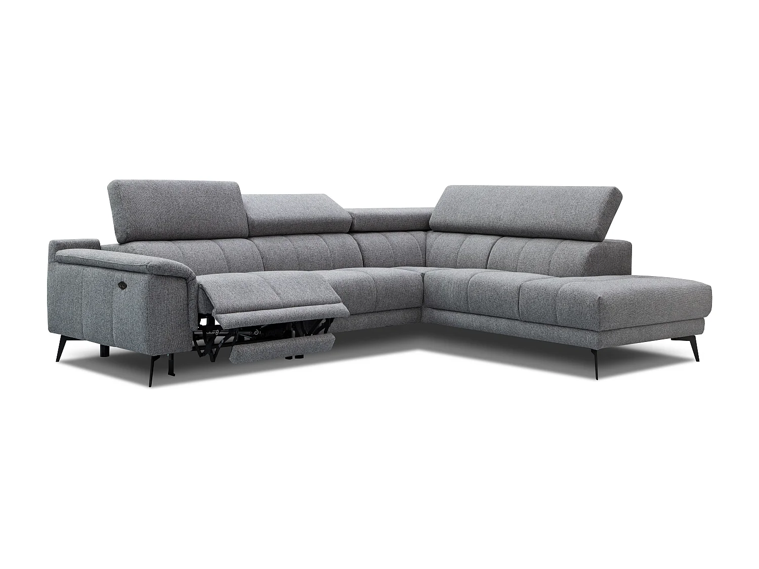 FIERO Ecksofa 5-Sitzer rechts mit 1 Relaxfunktion und verstellbare Kopfstützen, grau