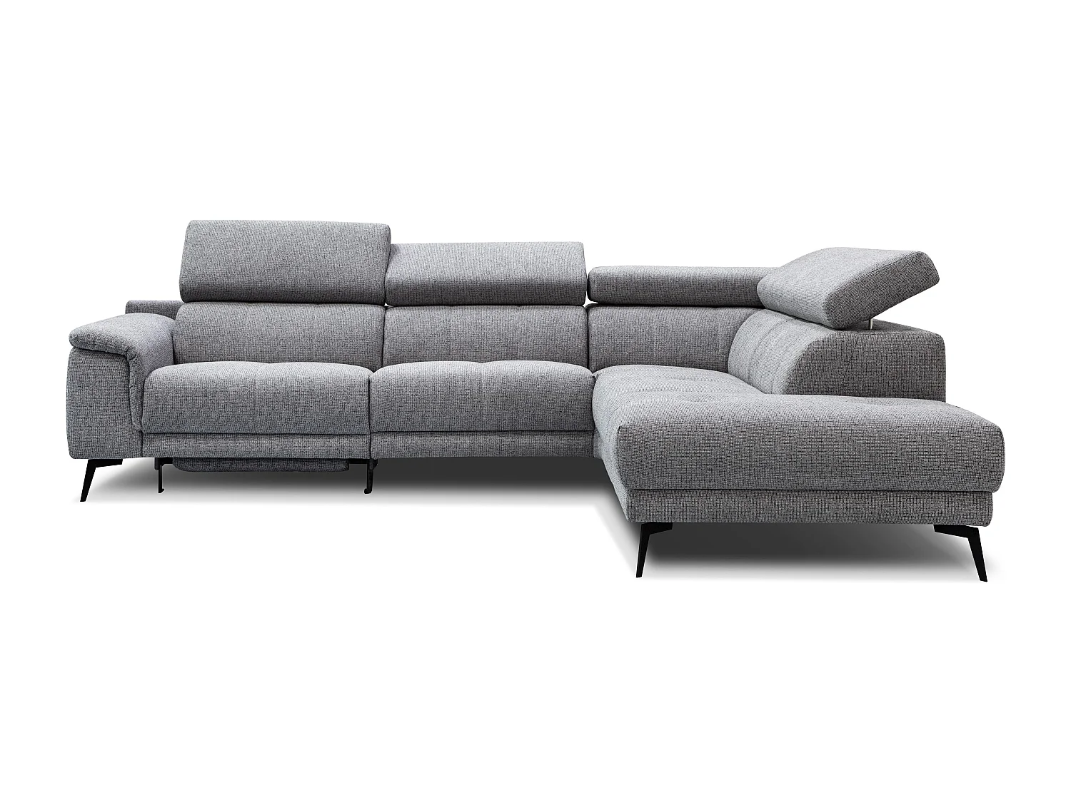 FIERO Ecksofa 5-Sitzer rechts mit 1 Relaxfunktion und verstellbare Kopfstützen, grau