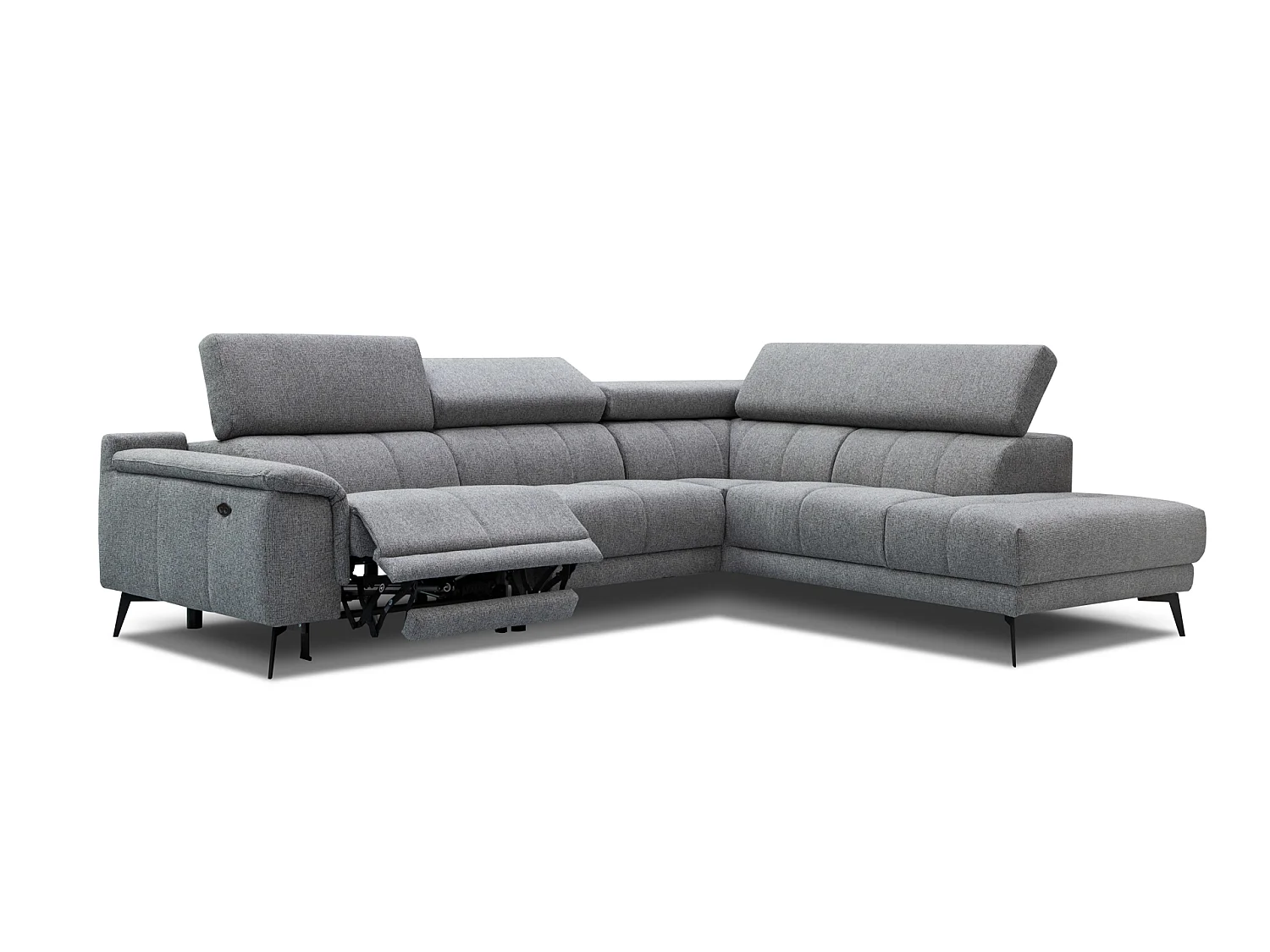 Canapé d'angle 5 places avec un relax électrique tissu gris - FIERO