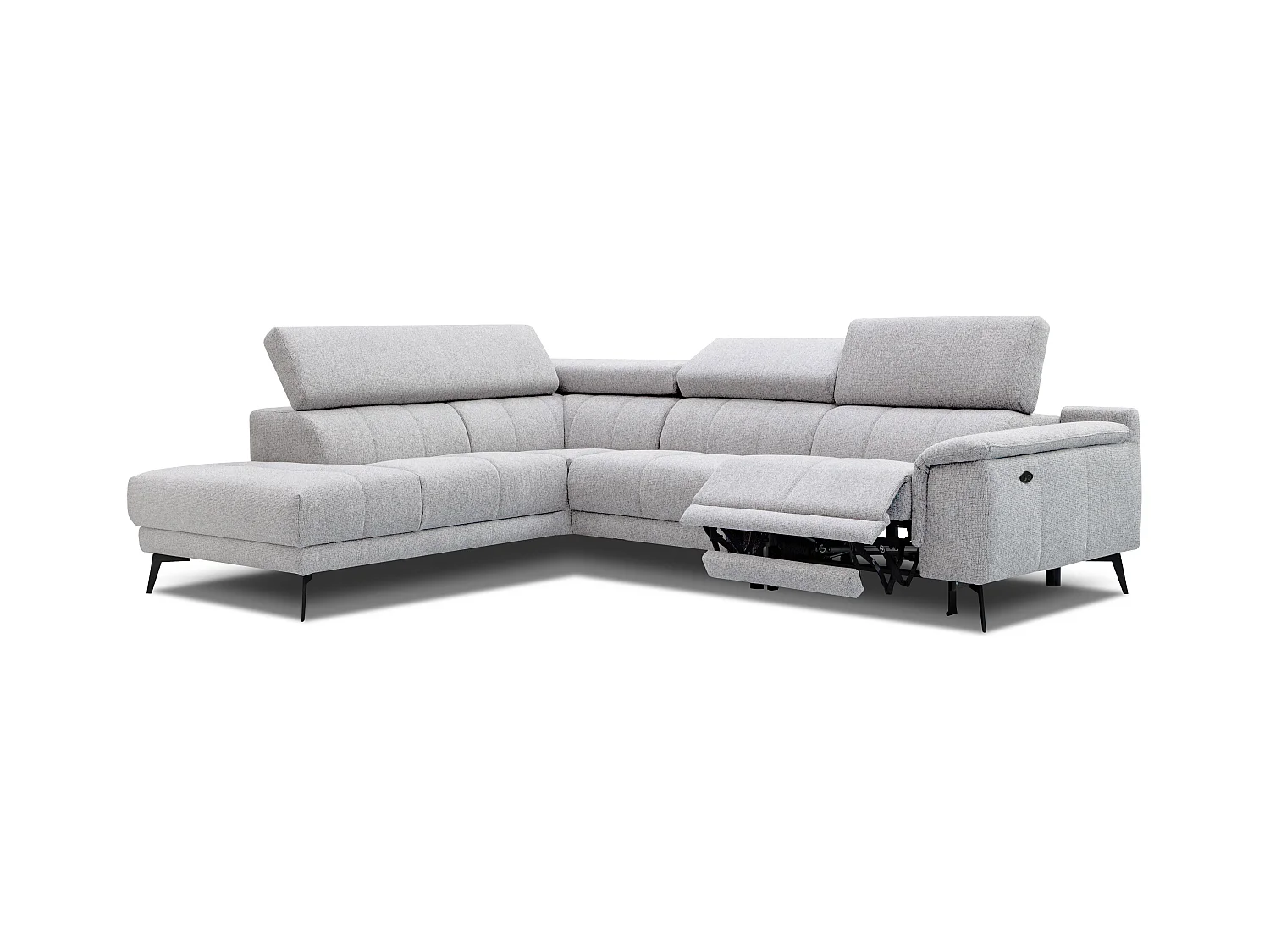 Canapé d'angle 5 places avec un relax électrique tissu gris perle - FIERO