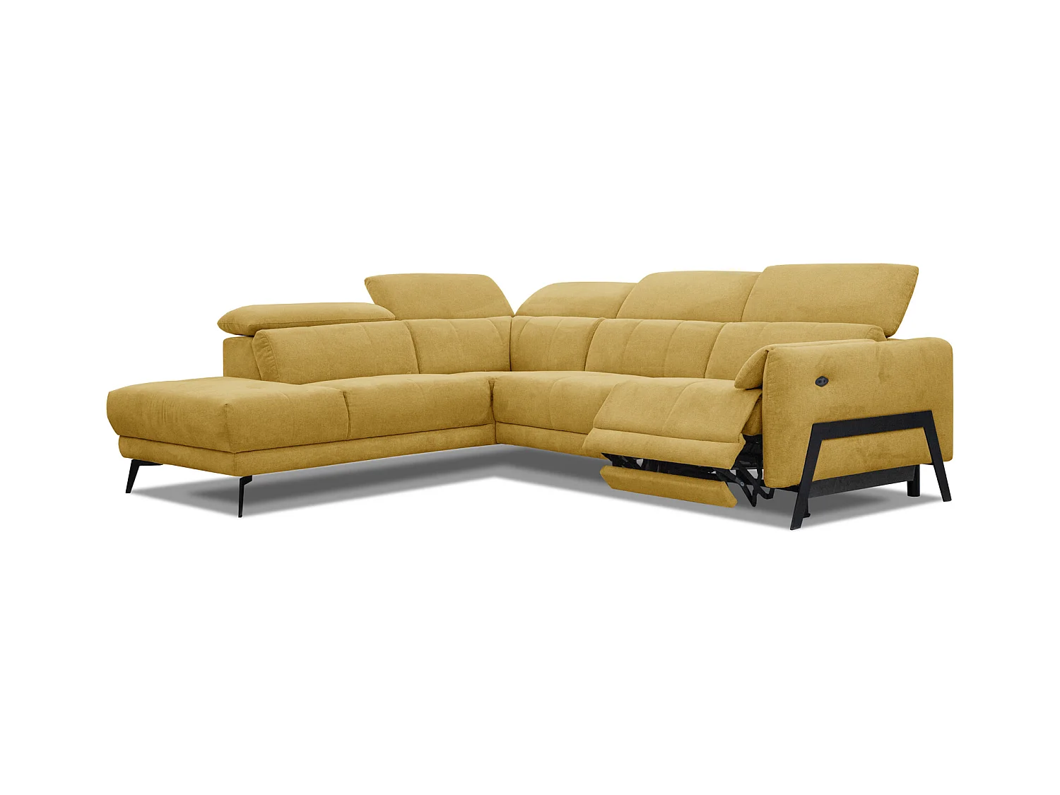 SCALA Ecksofa 5-Sitzer links mit 1 Relaxfunktion und verstellbare Kopfstützen, gelb