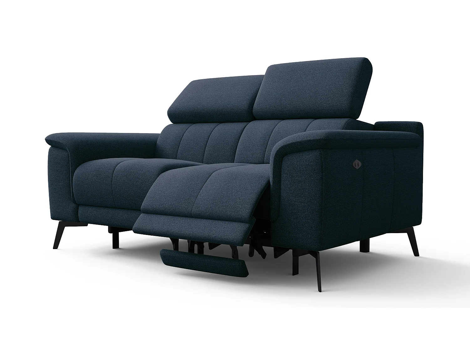 FIERO Sofa 2-Sitzer mit 2 Relaxfunktionen und verstellbare Kopfstützen, marineblau